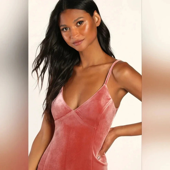 Lulus Promise of Forever Dusty Rose Velvet Column Maxi Dress XL Wedding Party - Picture 4 of 12